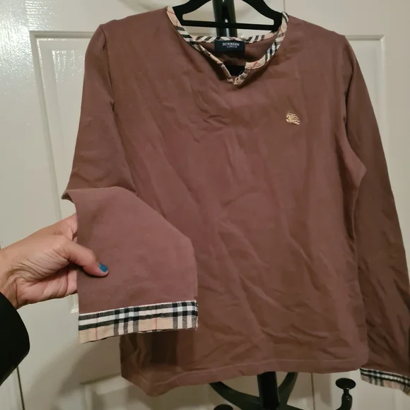 BURBERRY london Womens Tops Brown Fits 8-10 Roundneck Longsleeves Bodyfit Blouse - Picture 4 of 6